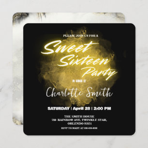 Elegant neon gold pink marble Sweet 16th Birthday Thank You Card