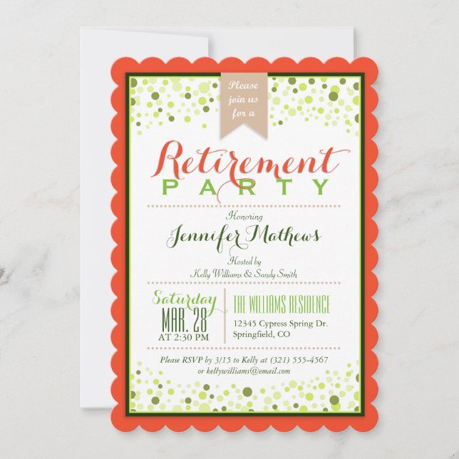 Elegant Neon Green, Papaya Orange Retirement Party Invitation (Front)