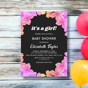 Elegant Neon Lights Roses Floral Girl Baby Shower Invitation
