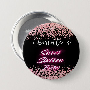 Elegant neon Pink Black retro Sweet 16th Birthday  7.5 Cm Round Badge