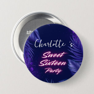 Elegant neon Pink Black retro Sweet 16th Birthday 7.5 Cm Round Badge