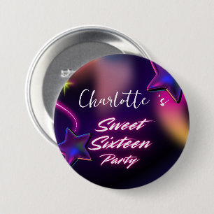 Elegant neon Pink Black retro Sweet 16th Birthday 7.5 Cm Round Badge
