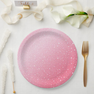 Elegant neon pink retro black Sweet 16th Birthday  Paper Plate