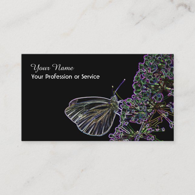 Elegant Neon Pop-Art butterfly flower Business Car Card (Front)