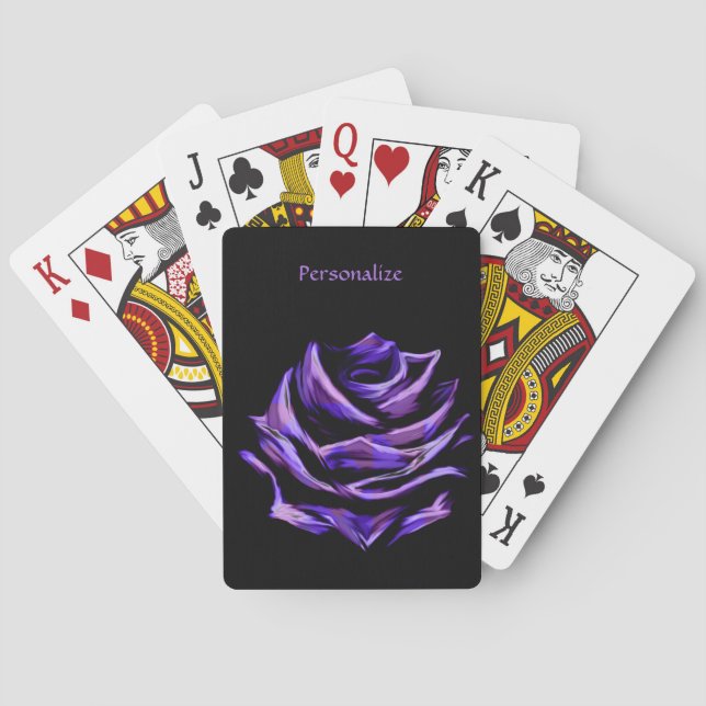 Elegant Neon Purple Rose Floral Personalised Playing Cards (Back)