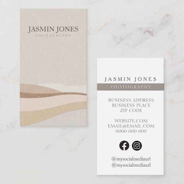 Elegant Neutral Abstract Wave Business Card (Front/Back)