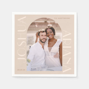 Elegant Neutral Arch Photo Wedding Napkin