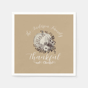 Elegant Neutral Autumn ‘Thankful And Cheerful’ Napkin