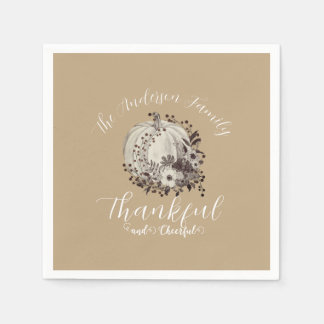 Elegant Neutral Autumn ‘Thankful And Cheerful’ Napkin