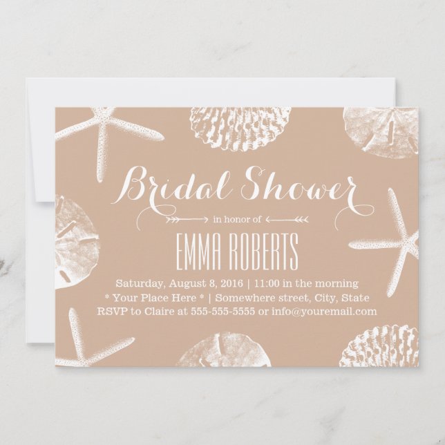 Elegant Neutral Beach Seashells Bridal Shower Invitation (Front)