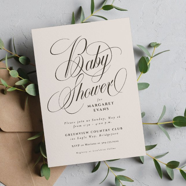 Elegant neutral beige brown baby shower invitation (Creator Uploaded)