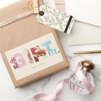 Elegant Neutral Beige GIFT Photo Typography Large Rectangular Sticker