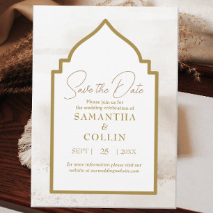 Elegant Neutral Beige Gold Modern Save the Date Invitation