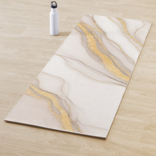 Elegant Neutral Beige Marble With Gold Yoga Mat
