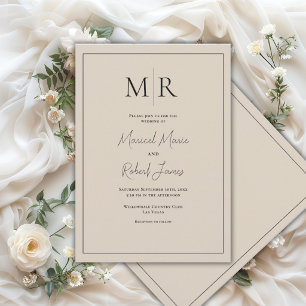 Elegant Neutral Beige Monogram Modern Wedding Invitation