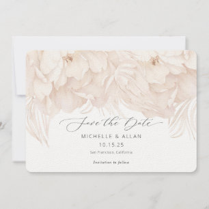 Elegant neutral beige peony floral wedding save the date