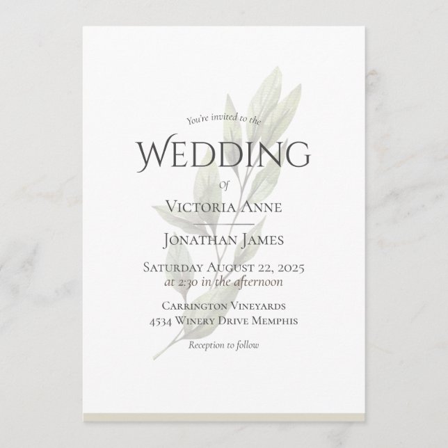 Elegant Neutral Beige Watercolor Greenery Wedding Invitation (Front)