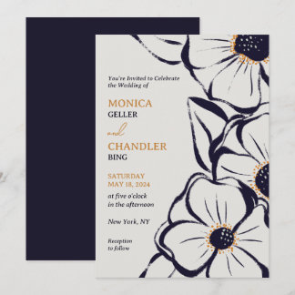 Elegant Neutral Big Blooms Wedding Invitation