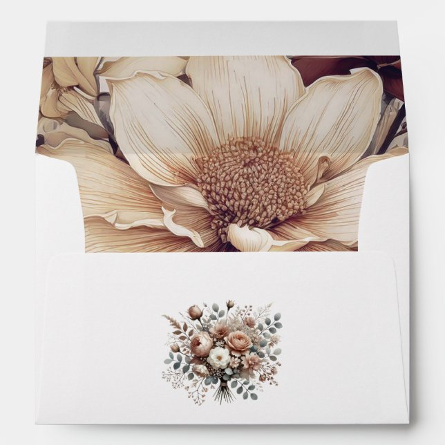 Elegant Neutral Blooms Mocha Mousse Floral Wedding Envelope (Back (Bottom))