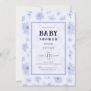 Elegant Neutral Blue floral Pattern Baby Shower Invitation