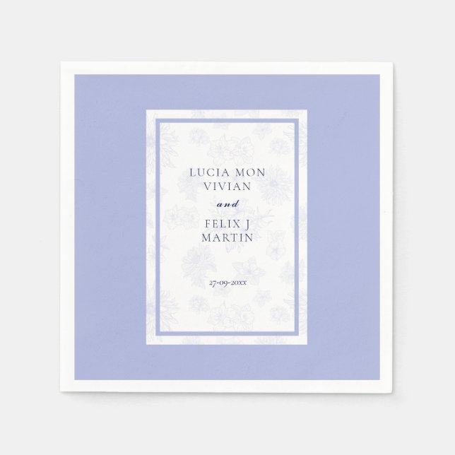 Elegant Neutral Blue Shadow floral Wedding Dinner Napkin (Front)