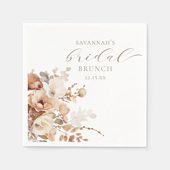 Elegant Neutral Blush Floral Bridal Shower Napkin (Front)