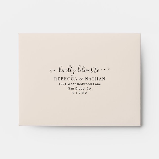 Elegant Neutral Blush Printed Return Address RSVP Envelope (Front)