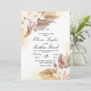 Elegant Neutral  Boho Pampas Wedding Invitation