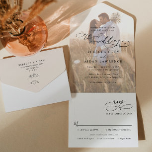 Elegant Neutral Boho Photo Wedding All In One Invitation