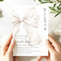Elegant Neutral Bow Baptism Invitation