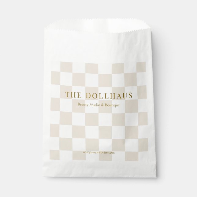 Elegant Neutral Checkered Background Business Name Favour Bags (Front)