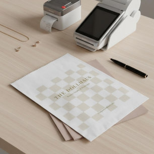 Elegant Neutral Chequered Background Business Name Favour Bags