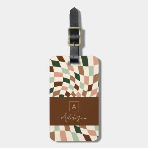 Elegant Neutral Chequered Personalised Monogram Luggage Tag
