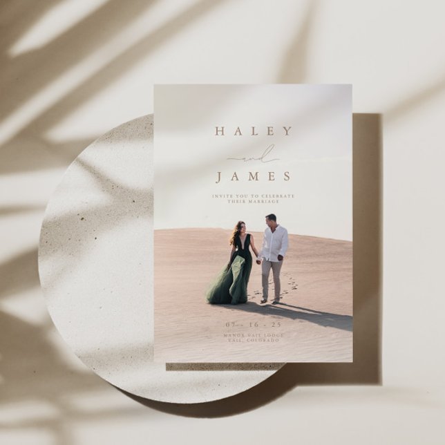 Elegant Neutral Chic Script Photo Wedding Invitati Invitation (Creator Uploaded)