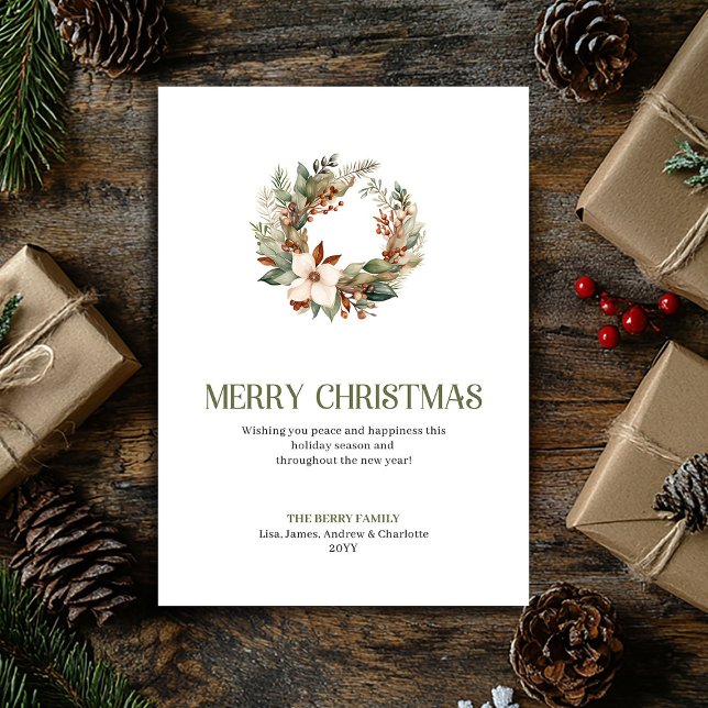 Elegant Neutral Christmas Wreath Minimal Holiday  (Elegant Neutral Christmas Ornament Minimal Holiday Card)