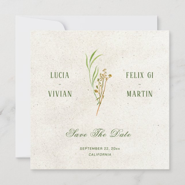 Elegant Neutral Cream Green Rustic Save The Date Invitation (Front)