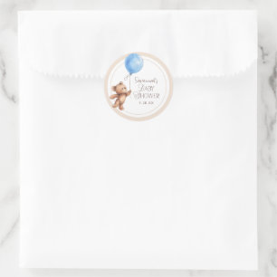 Elegant Neutral Custom Bear Baby Shower Classic Round Sticker