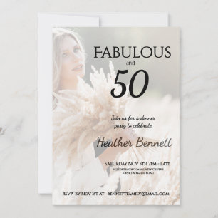 Elegant Neutral Fabulous 50 Photo Birthday Party  Invitation