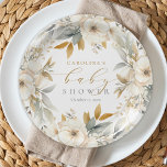 Elegant Neutral Floral Baby Bloom Baby Shower Paper Plate<br><div class="desc">Elegant Neutral Floral Baby Bloom Baby Shower Paper Plates features beautiful gold,  white and blue floral flowers and greenery along with modern calligraphy.</div>