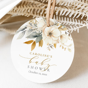 Elegant Neutral Floral Baby In Bloom Baby Shower Favour Tags