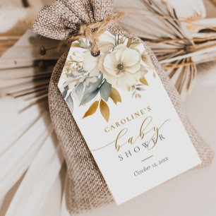 Elegant Neutral Floral Baby In Bloom Baby Shower Gift Tags