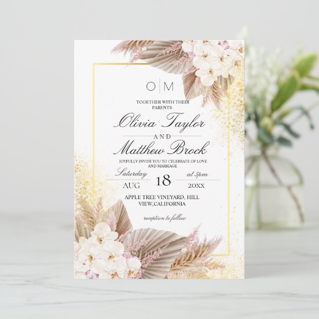 Elegant Neutral Floral Boho Wedding Invitation (Standing Front)