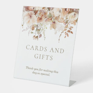 Elegant Neutral Floral Bridal Shower Cards Gifts Pedestal Sign