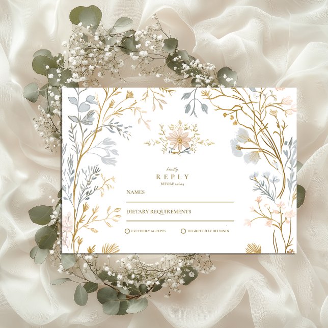 Elegant Neutral Floral Crest Wedding RSVP Card (Creator Uploaded)