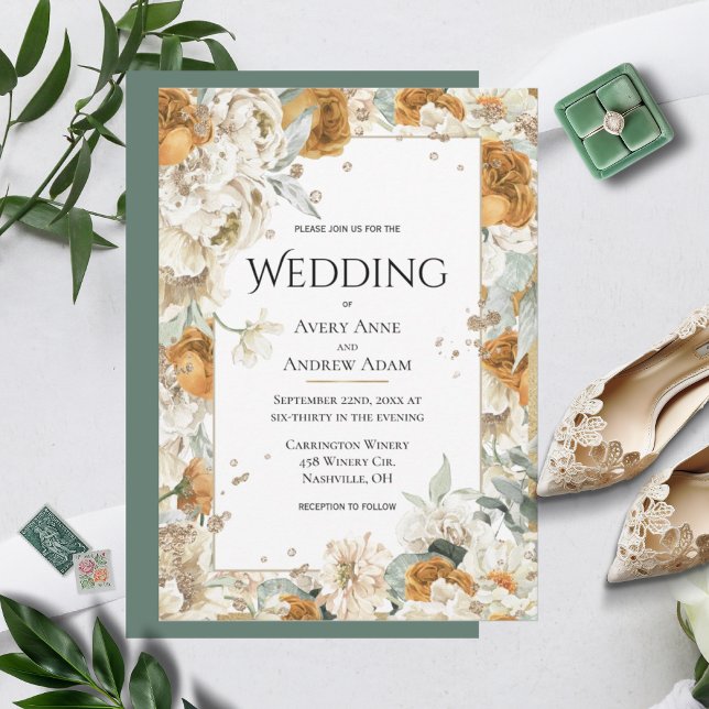 Elegant Neutral Floral Gold Watercolor Wedding Invitation (Creator Uploaded)