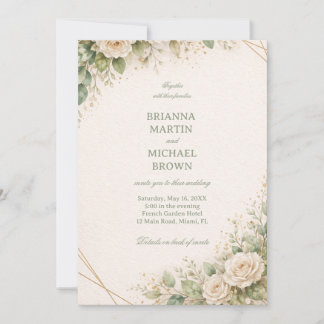 Elegant Neutral Floral Greenery Invitation