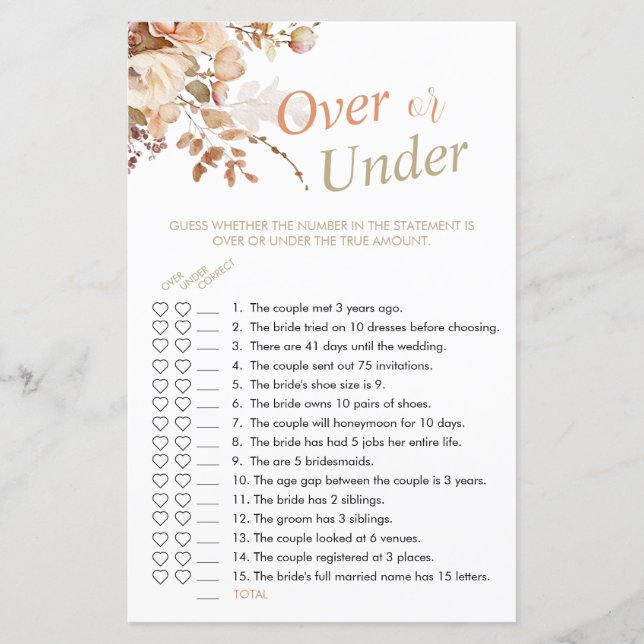 Elegant Neutral Floral Over Or Under Shower Game (Front)