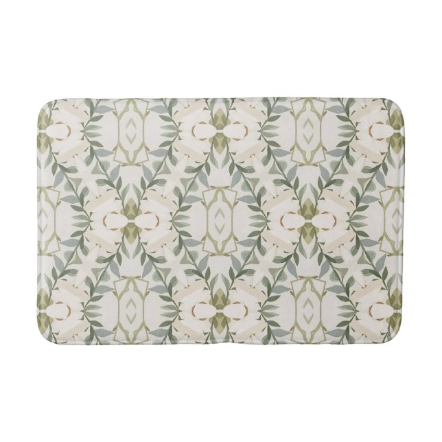 Elegant Neutral Floral Pattern Bath Mat (Front)