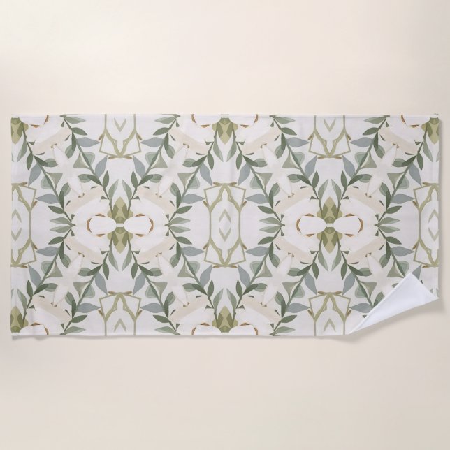 Elegant Neutral Floral Pattern Beach Towel (Front)