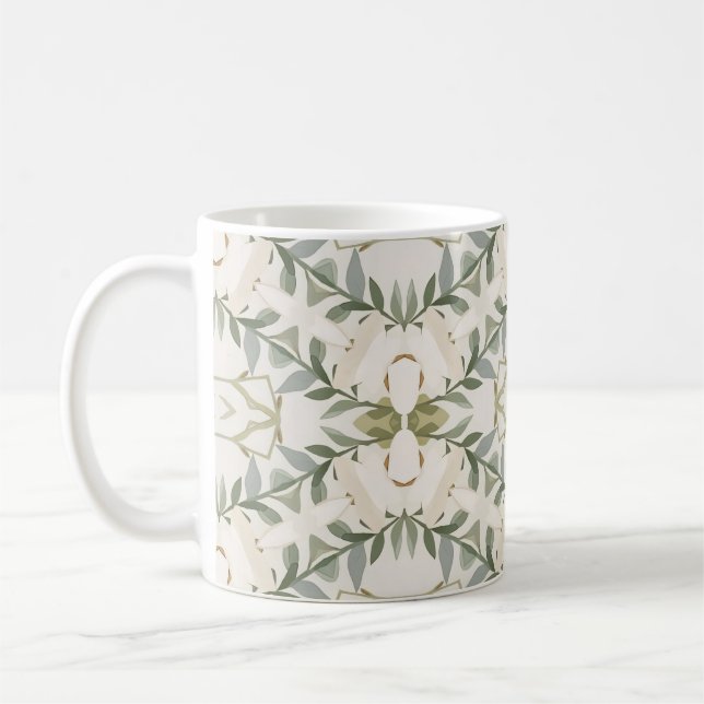 Elegant Neutral Floral Pattern Coffee Mug (Left)